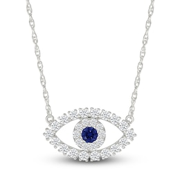 Blue & White Lab-Created Sapphire Evil Eye Necklace Sterling Silver 18&quot;