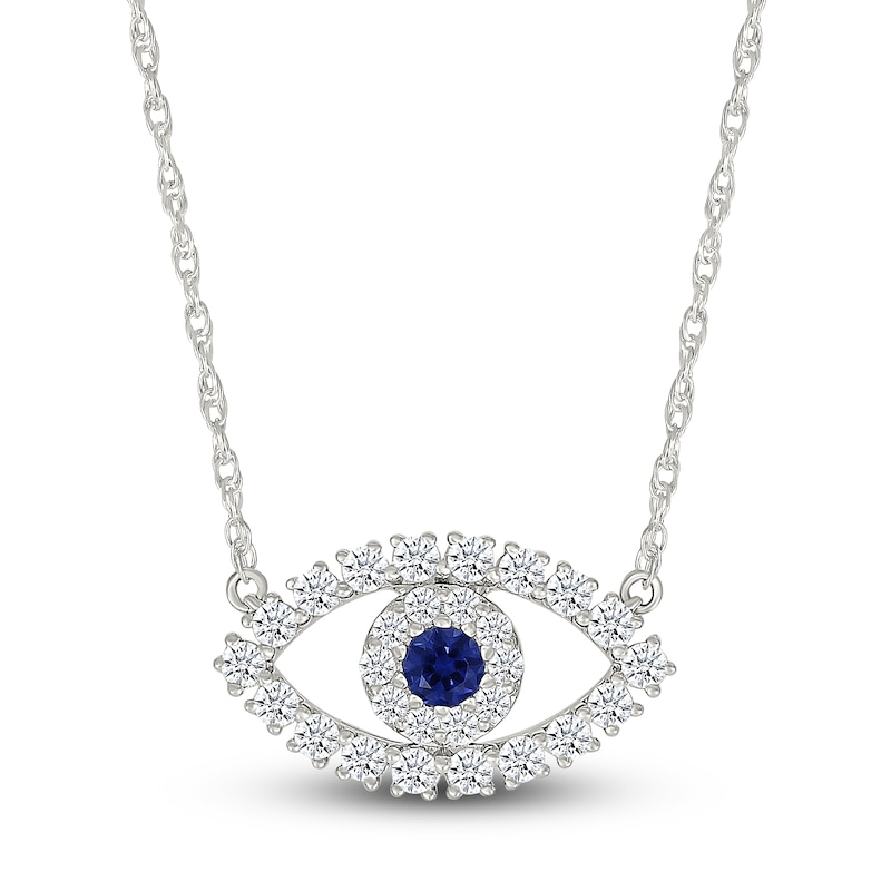 Blue & White Lab-Created Sapphire Evil Eye Necklace Sterling Silver 18"