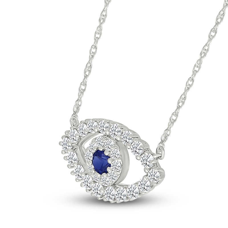 Main Image 2 of Blue & White Lab-Created Sapphire Evil Eye Necklace Sterling Silver 18&quot;