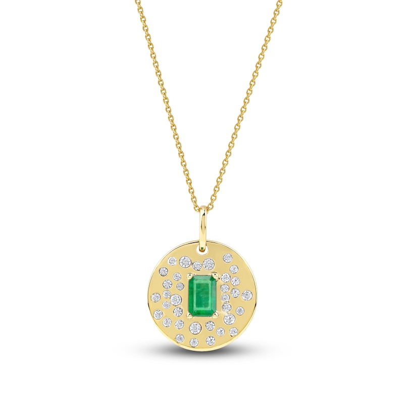 Main Image 1 of Natural Octagon-Cut Emerald & Diamond Pendant Necklace 1/3 ct tw 14K Yellow Gold