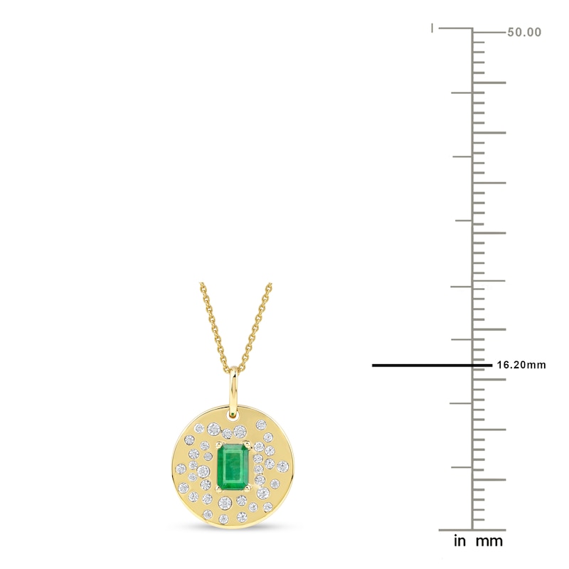 Main Image 4 of Natural Octagon-Cut Emerald & Diamond Pendant Necklace 1/3 ct tw 14K Yellow Gold