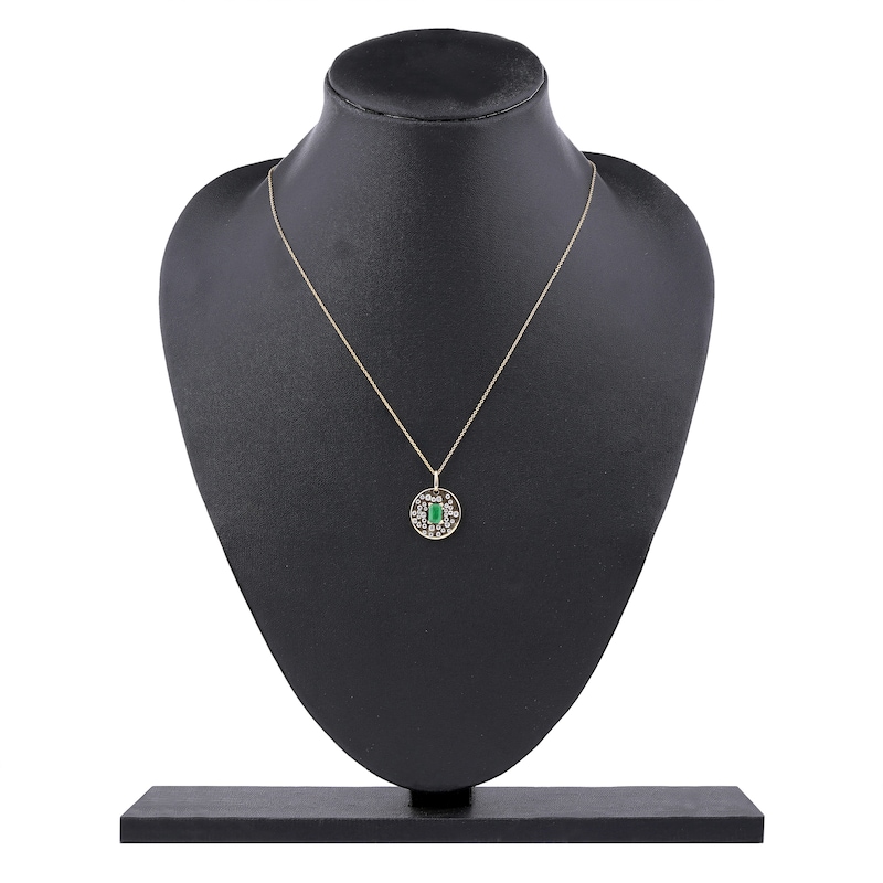 Main Image 7 of Natural Octagon-Cut Emerald & Diamond Pendant Necklace 1/3 ct tw 14K Yellow Gold