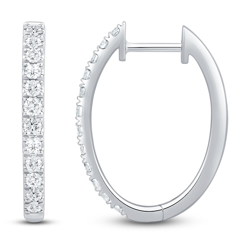 Main Image 1 of Lab-Created Diamond Oval Hoop Earrings 1/2 ct tw 14K White Gold