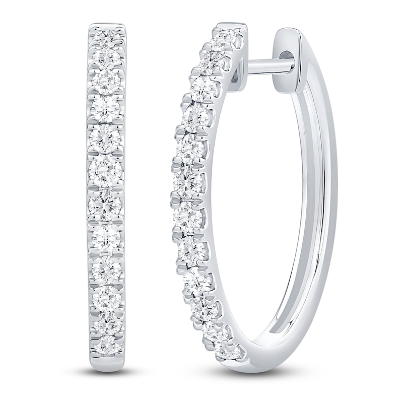 Main Image 2 of Lab-Created Diamond Oval Hoop Earrings 1/2 ct tw 14K White Gold