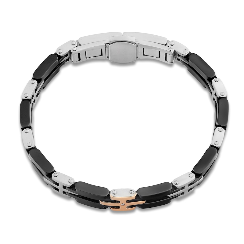 Main Image 2 of Baraka Men's Diamond Accent Link Bracelet Stainless Steel, Black Ceramic & 18K Rose Gold 8&quot;