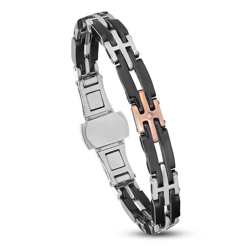 Main Image 3 of Baraka Men's Diamond Accent Link Bracelet Stainless Steel, Black Ceramic & 18K Rose Gold 8&quot;