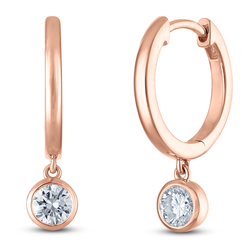 Main Image 2 of Round-Cut Lab-Created Diamond Solitaire Dangle Hoop Earrings 1/2 ct tw 14K Rose Gold (SI2/F)