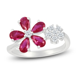 Pear-Shaped Lab-Created Ruby & White Lab-Created Sapphire Ring Sterling Silver