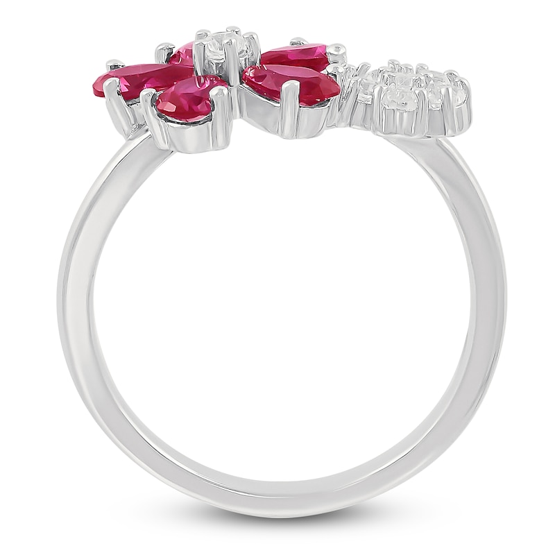 Main Image 4 of Pear-Shaped Lab-Created Ruby & White Lab-Created Sapphire Ring Sterling Silver