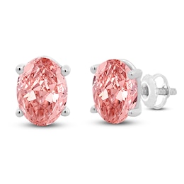 Oval-Cut Pink Lab-Created Diamond Solitaire Stud Earrings 2 ct tw 14K White Gold