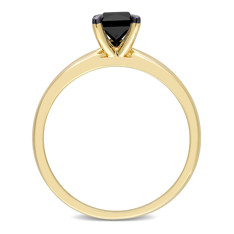 Main Image 3 of Black Diamond Solitaire Engagement Ring 3/4 ct tw Princess-cut 14K Yellow Gold