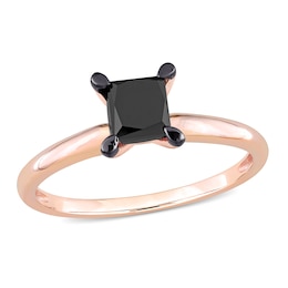 Black Diamond Solitaire Engagement Ring 1 ct tw Princess-cut 14K Rose Gold