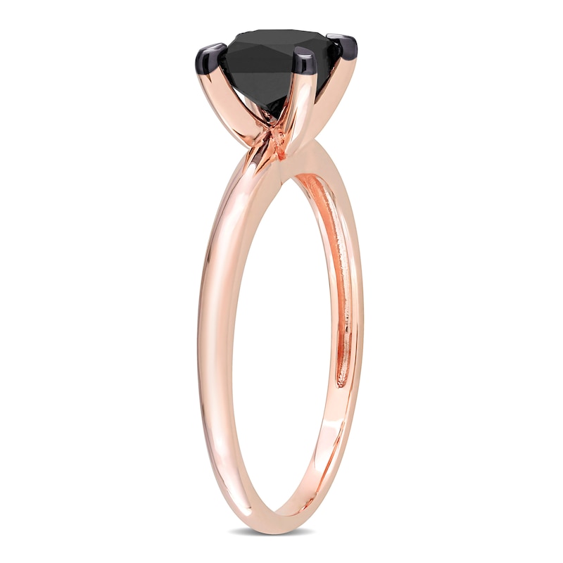 Black Diamond Solitaire Engagement Ring 1 ct tw Princess-cut 14K Rose Gold