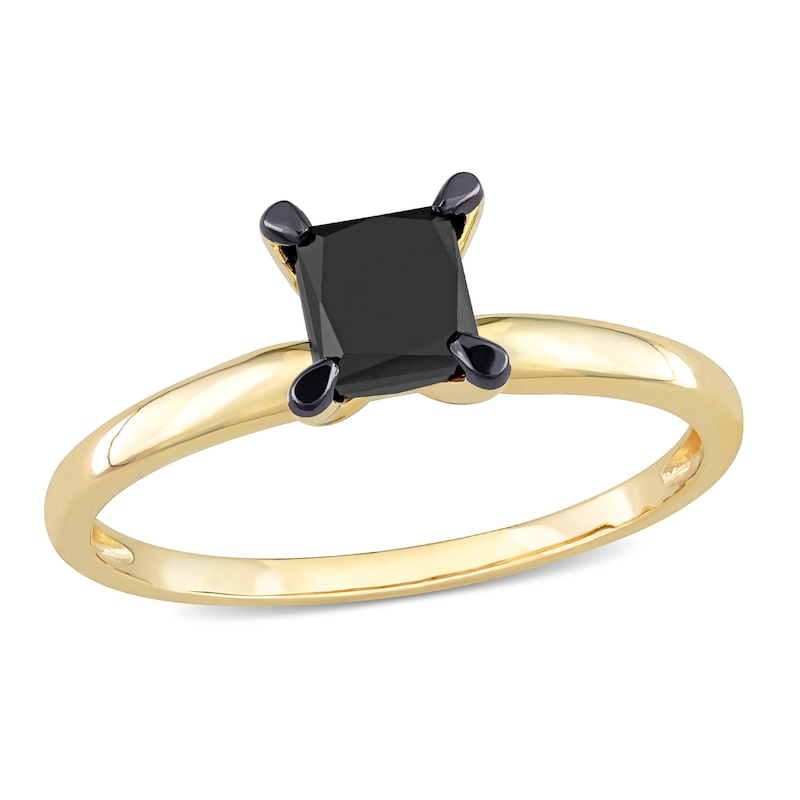 Black Diamond Solitaire Engagement Ring 1 ct tw Princess-cut 14K Yellow Gold