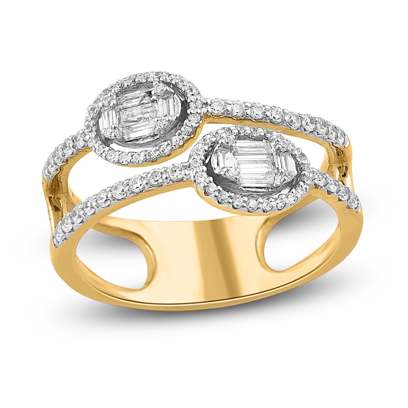 Main Image 1 of Diamond Ring 1/2 ct tw Round/Baguette 14K Yellow Gold