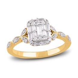 Diamond Engagement Ring 3/8 ct tw Round/Baguette 14K Yellow Gold