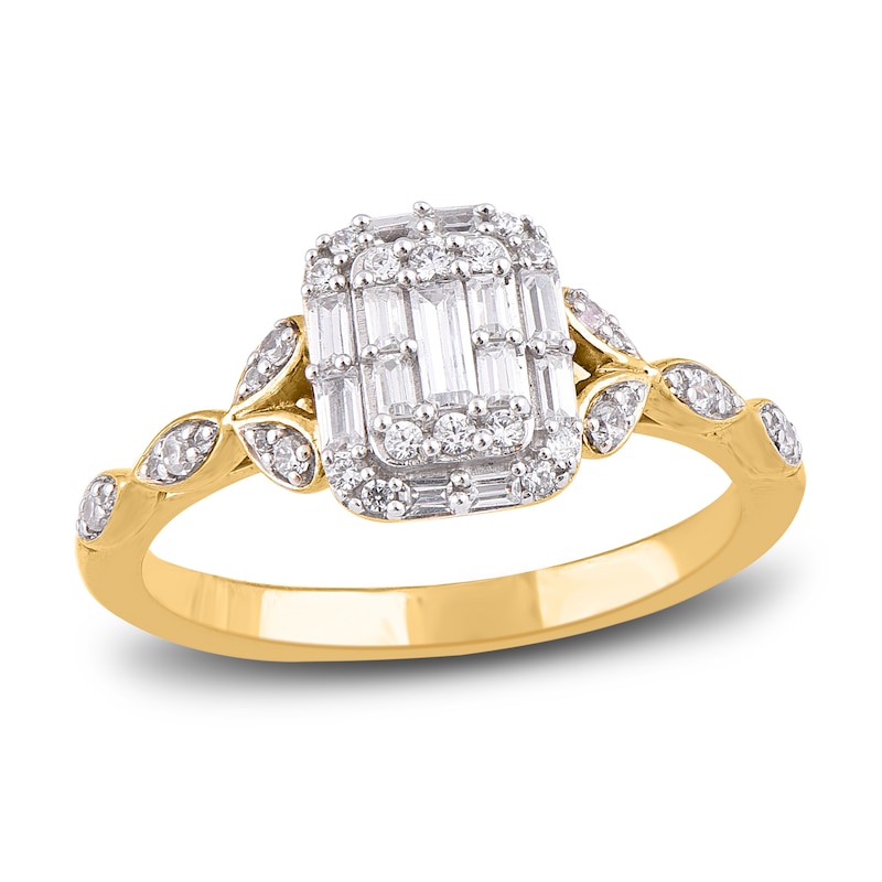 Main Image 1 of Diamond Engagement Ring 3/8 ct tw Round/Baguette 14K Yellow Gold