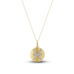 Diamond Pisces Zodiac Pendant Necklace 1/10 ct tw Round 14K Yellow Gold