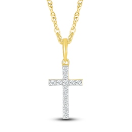 Diamond Cross Pendant Necklace 1/15 ct tw Round 10K Yellow Gold 18&quot;