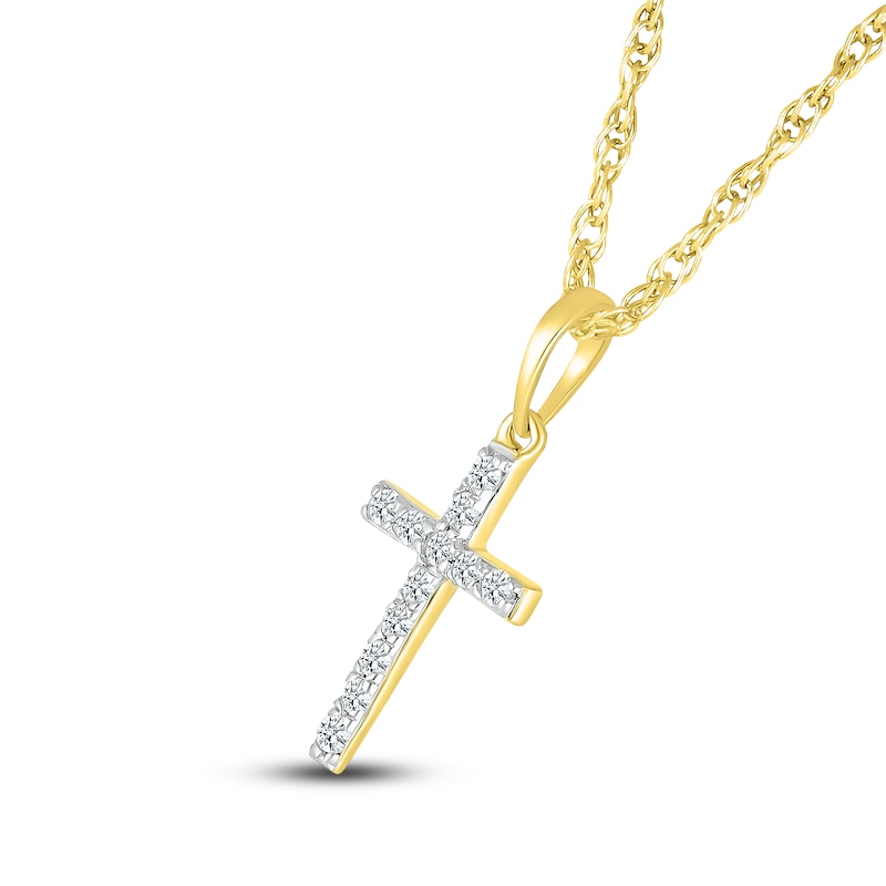 Diamond Cross Pendant Necklace 1/15 ct tw Round 10K Yellow Gold 18"