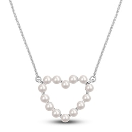 Freshwater Cultured Pearl Heart Pendant Necklace 14K White Gold 17&quot;