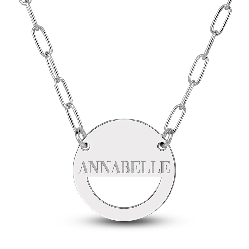 Main Image 1 of Engravable High-Polish Circle Necklace Sterling Silver 18&quot; 19mm