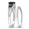 Thumbnail Image 1 of Black & White Diamond Bridal Set 1-5/8 ct tw Princess/Round 14K White Gold