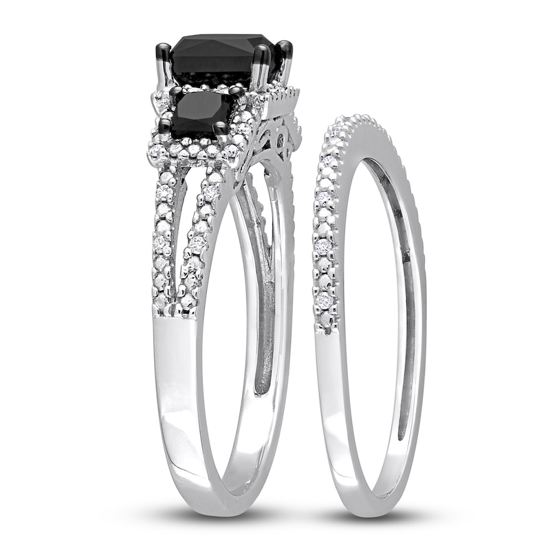 Black & White Diamond Bridal Set 1-5/8 ct tw Princess/Round 14K White Gold