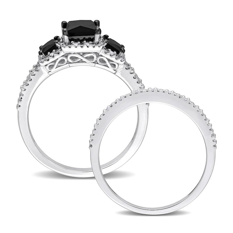 Black & White Diamond Bridal Set 1-5/8 ct tw Princess/Round 14K White Gold