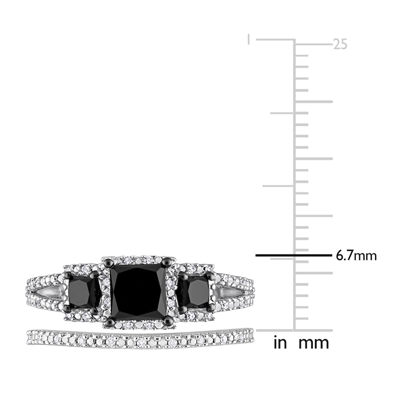 Black & White Diamond Bridal Set 1-5/8 ct tw Princess/Round 14K White Gold