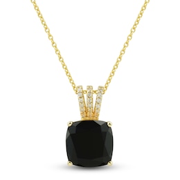 Natural Onyx Pendant Necklace 1/20 ct tw Diamonds 10K Yellow Gold 18&quot;