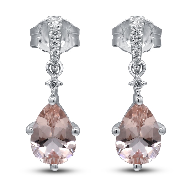 Main Image 1 of Natural Morganite Dangle Earrings 1/20 ct tw Diamonds 10K White Gold