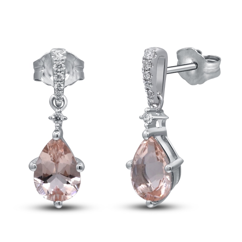 Main Image 2 of Natural Morganite Dangle Earrings 1/20 ct tw Diamonds 10K White Gold