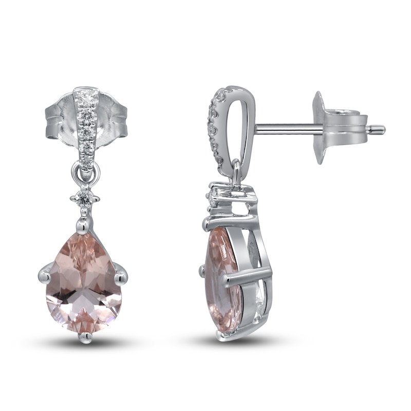 Main Image 3 of Natural Morganite Dangle Earrings 1/20 ct tw Diamonds 10K White Gold