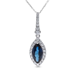 Natural Blue Sapphire Necklace 1/6 ct tw Diamonds 14K White Gold 18&quot;