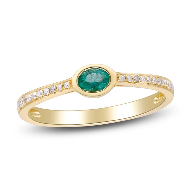 Main Image 2 of Natural Emerald Ring 1/10 ct tw Round 14K Yellow Gold