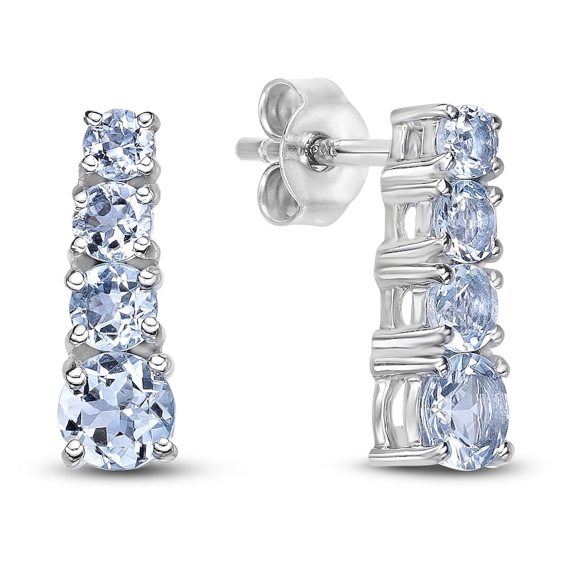 Main Image 3 of Round-Cut Natural Aquamarine Stud Earrings 14K White Gold