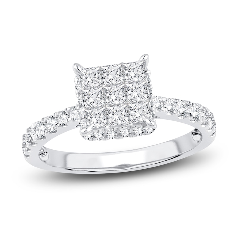 Main Image 1 of Princess & Round Cut Diamond Engagement Ring 1 ct tw 14K White Gold