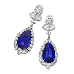 Pear-Shaped Natural Blue Sapphire & Diamond Earrings 2-3/8 ct tw 18K White Gold