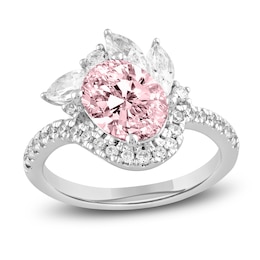 Lab-Created Oval-Cut Pink Diamond & Lab-Created White Diamond Engagement Ring 2-1/4 ct tw 14K White Gold