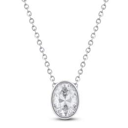 Oval-Cut Lab-Created Diamond Bezel-Set Solitaire Necklace 1 ct tw 18K White Gold 18&quot; (F/VS2)