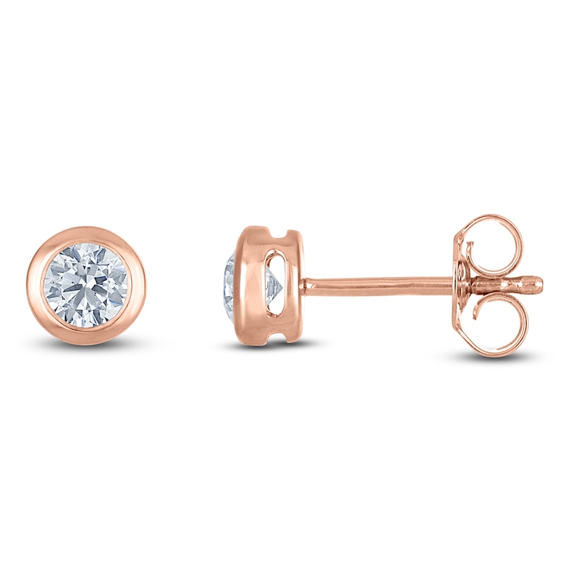 Certified Round-Cut Diamond Bezel-Set Solitaire Stud Earrings / ct tw 14K Rose Gold (I1/I