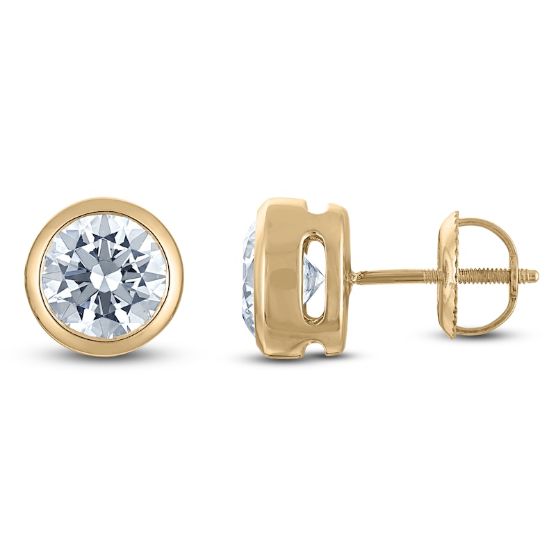 Certified Round-Cut Diamond Bezel-Set Solitaire Stud Earrings 1-1/2 ct tw 14K Yellow Gold (I1/I)