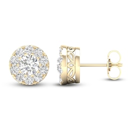 Lab-Created Diamond Halo Stud Earrings 1-1/2 ct tw 14K Yellow Gold