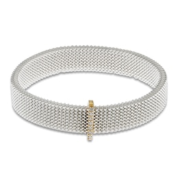ZYDO Diamond Mesh Stretch Bracelet 1/10 ct tw Stainless Steel & 18K Yellow Gold 6.5&quot;