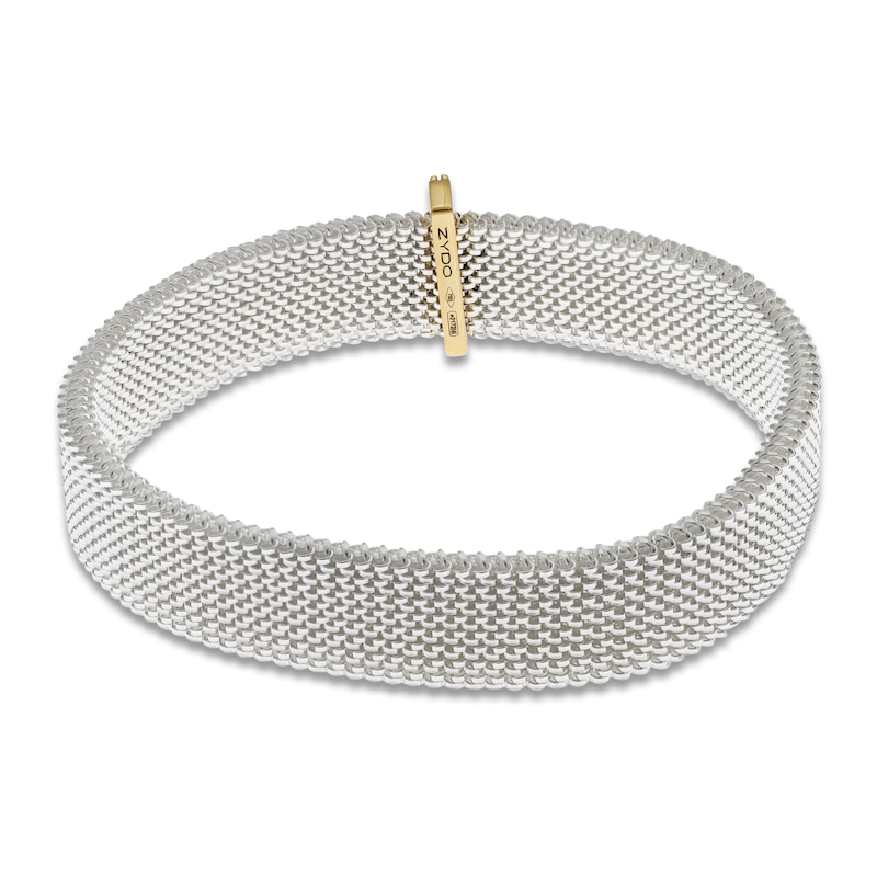 ZYDO Diamond Mesh Stretch Bracelet 1/10 ct tw Stainless Steel & 18K Yellow Gold 6.5"