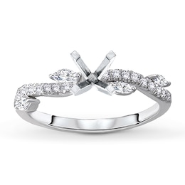 Certified Marquise & Round-Cut Diamond Engagement Ring Setting 1/3 ct tw 14K White Gold