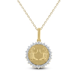 Diamond Zodiac Gemini Medallion Necklace 1/3 ct tw 10K Yellow Gold 18&quot;