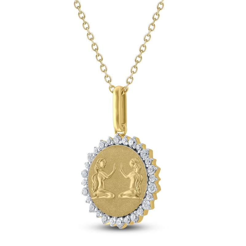 Main Image 2 of Diamond Zodiac Gemini Medallion Necklace 1/3 ct tw 10K Yellow Gold 18&quot;