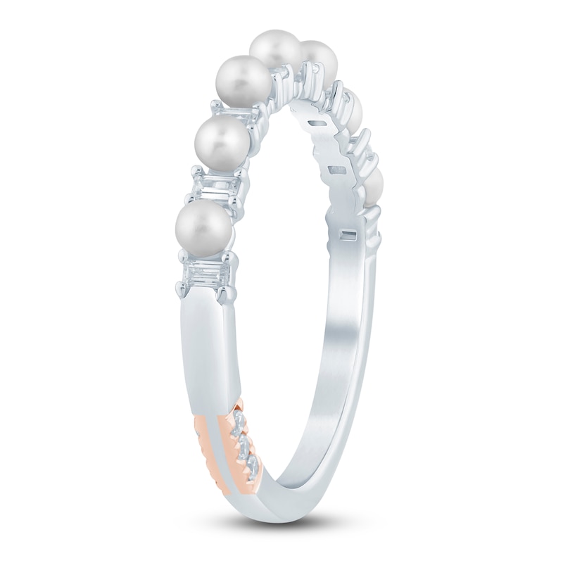 Main Image 2 of Pnina Tornai Cultured Pearl & Baguette-Cut Diamond Anniversary Ring 1/6 ct tw 14K White Gold